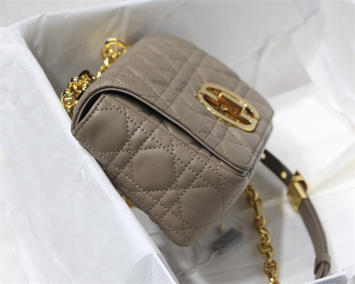 CD Small Di.or Caro Bag Supple Cannage Calfskin Gold Tone Metal Taupe