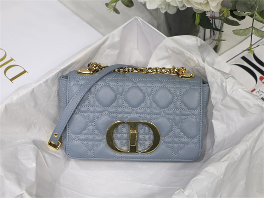 CD Small Di.or Caro Bag Supple Cannage Calfskin Gold Tone Metal Blue
