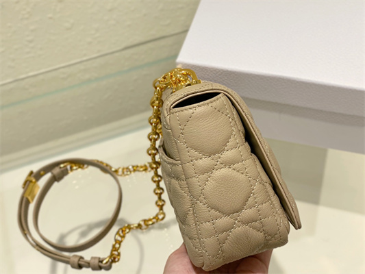 CD Small Di.or Caro Bag Supple Cannage Calfskin Gold Tone Metal Beige