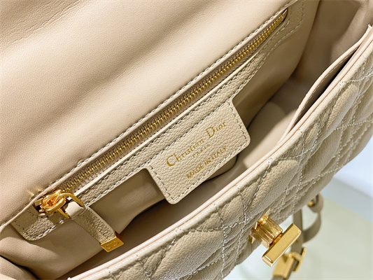 CD Small Di.or Caro Bag Supple Cannage Calfskin Gold Tone Metal Beige