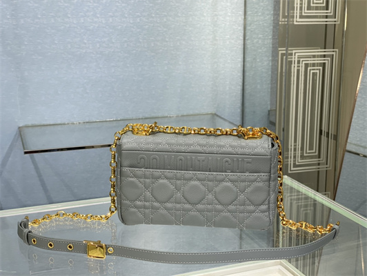 CD Small Di.or Caro Bag Supple Cannage Calfskin Gold Tone Metal Stone Grey