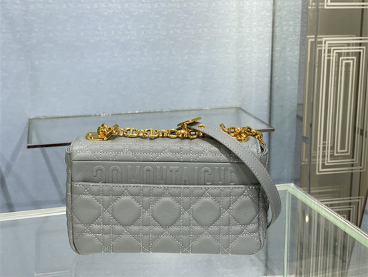 CD Small Di.or Caro Bag Supple Cannage Calfskin Gold Tone Metal Stone Grey