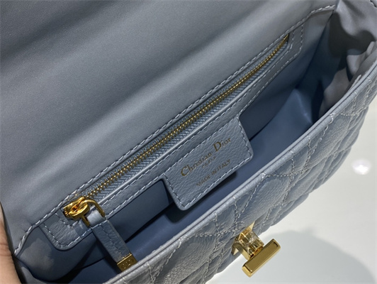 CD Small Di.or Caro Bag Supple Cannage Calfskin Gold Tone Metal Stone Grey