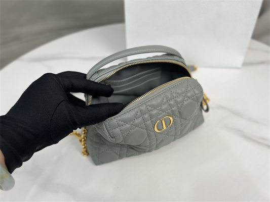 CD Caro D-Cosy Mini Bag Supple Cannage Calfskin Gold Tone Metal Grey