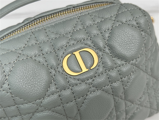 CD Caro D-Cosy Mini Bag Supple Cannage Calfskin Gold Tone Metal Grey