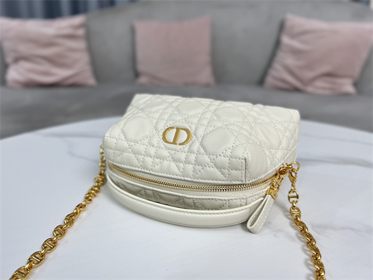 CD Caro D-Cosy Mini Bag Supple Cannage Calfskin Gold Tone Metal Cream
