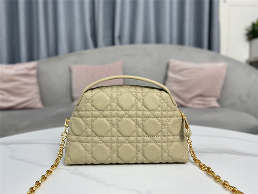 CD Caro D-Cosy Mini Bag Supple Cannage Calfskin Gold Tone Metal Beige