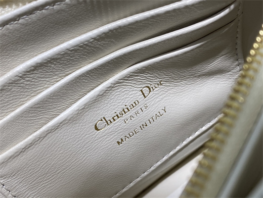 CD Caro Zipped Pouch Supple Cannage Calfskin Gold Tone Metal White