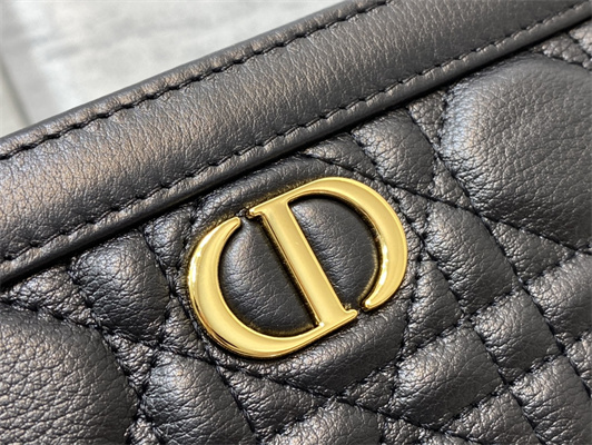 CD Caro Zipped Pouch Supple Cannage Calfskin Gold Tone Metal Black