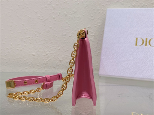 CD Caro Colle Noire Clutch with Chain Pink Cannage Lambskin Gold Tone Metal