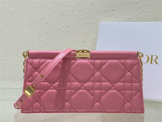 CD Caro Colle Noire Clutch with Chain Pink Cannage Lambskin Gold Tone Metal