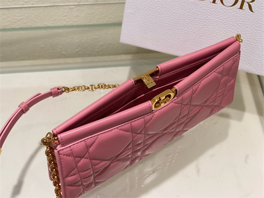 CD Caro Colle Noire Clutch with Chain Pink Cannage Lambskin Gold Tone Metal