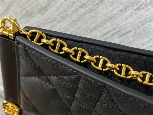 CD Caro Colle Noire Clutch with Chain Black Cannage Lambskin Gold Tone Metal