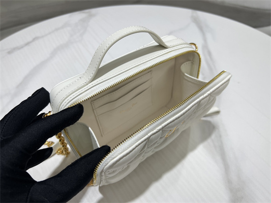 CD Caro Box Bag Macrocannage Calfskin Gold Tone Metal White