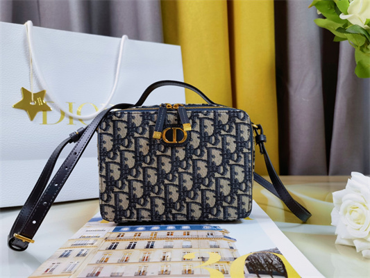 CD 30 Montaigne Box Bag Blue Oblique Jacquard Gold Tone Metal