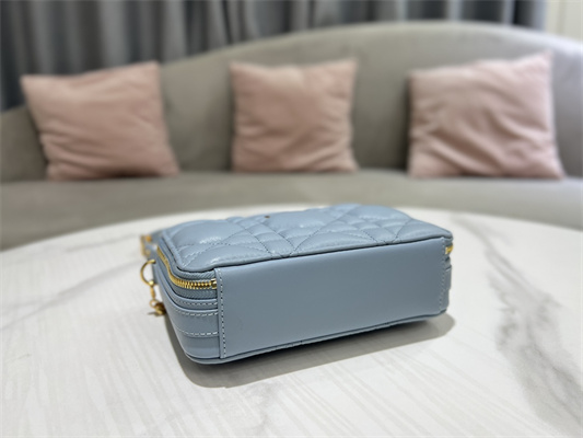 CD Caro Box Bag Macrocannage Calfskin Gold Tone Metal Blue