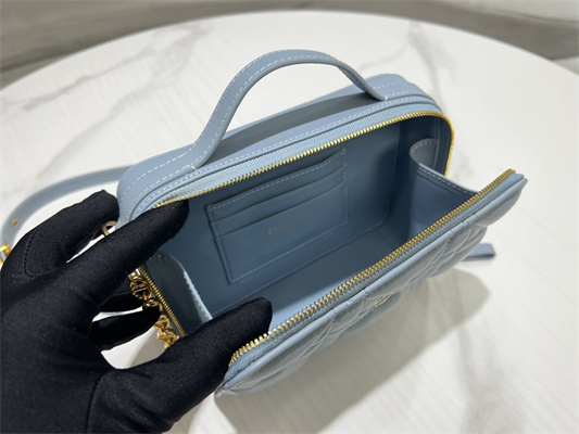 CD Caro Box Bag Macrocannage Calfskin Gold Tone Metal Blue