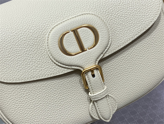 CD Large Di.or Bobby Bag White Grained Calfskin With Blue Di.or Oblique Emb Shoulder Strap