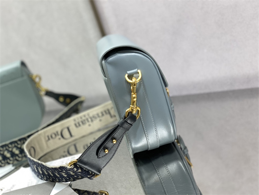 CD Large Di.or Bobby Bag Blue Box Calfskin With Blue Di.or Oblique Emb Shoulder Strap