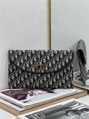 CD 30 Montaigne Avenue Pouch with Flap Blue Dior Oblique Jacquard