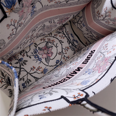 CD Large Book Tote Rosa Mutabilis Embroidery White Multicolor