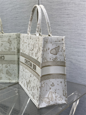 CD Large Book Tote Butterfly Zodiac Embroidery Gold Tone and White