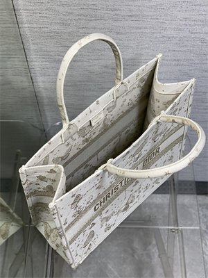 CD Large Book Tote Butterfly Zodiac Embroidery Gold Tone and White