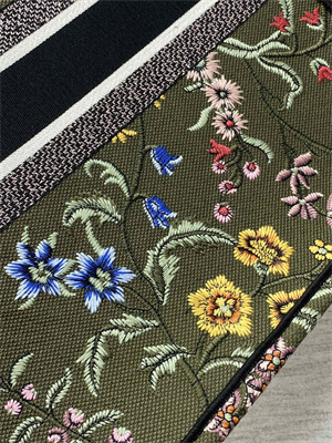 CD Large Book Tote Petites Fleurs Embroidery Kaki Green Multicolor