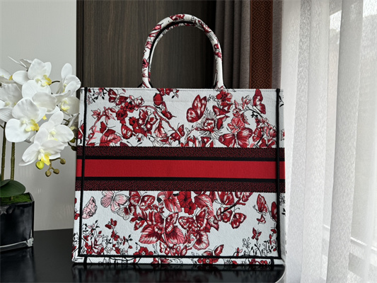 CD Large Book Tote Le C?ur des Papillons Embroidery White and Red