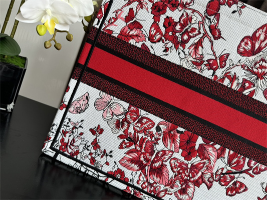 CD Large Book Tote Le C?ur des Papillons Embroidery White and Red
