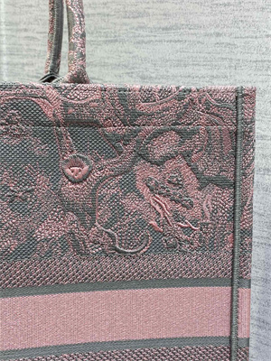 CD Large Book Tote Toile de Jouy Embroidery Grey and Pink