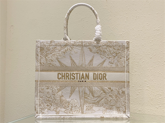 CD Large Book Tote R??ve d’Infini Embroidery White and Gold Tone
