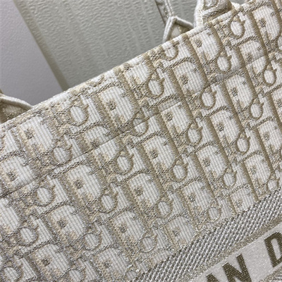 CD Large Book Tote White and Gold Tone Oblique Embroidery