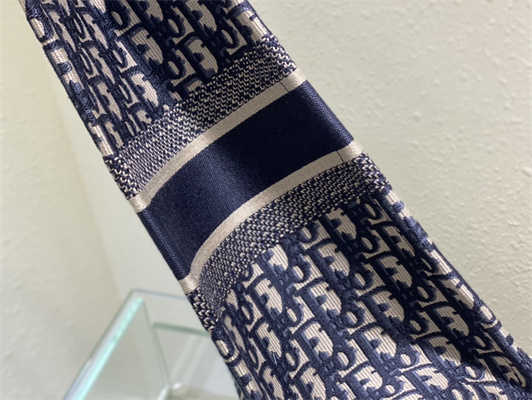 CD Large Book Tote Ecru and Blue Oblique Embroidery