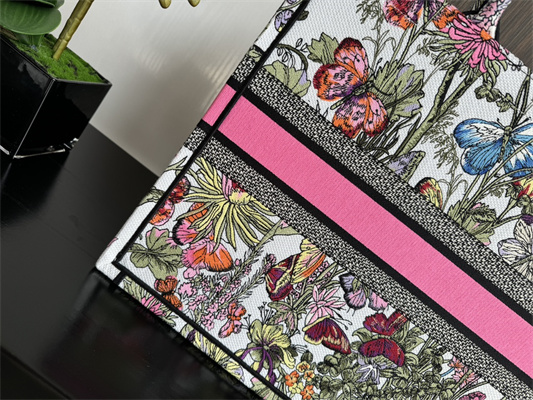 CD Large Book Tote Mexico Millefiori Embroidery White Multicolor