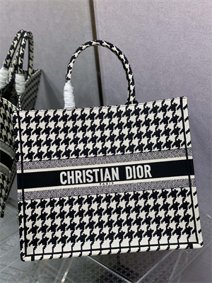 CD Large Book Tote Macro Houndstooth Embroidery Black and White