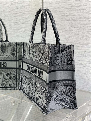 CD Medium Book Tote Grey and Black Plan de Paris Embroidery