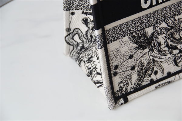 CD Medium Book Tote Di.or Zodiac Embroidery Latte and Black