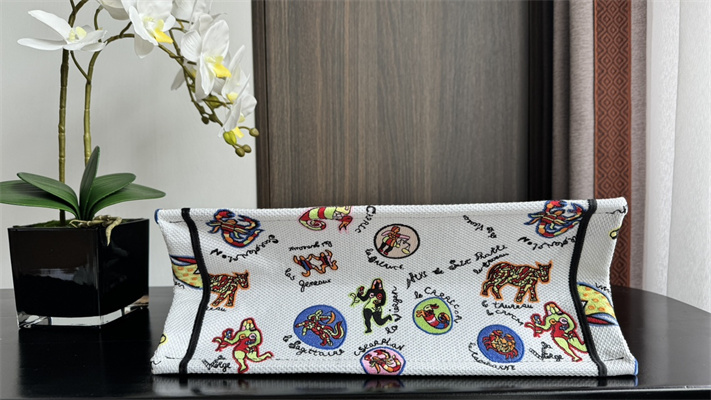 CD Medium Book Tote Dragon Zodiac Embroidery White Multicolor