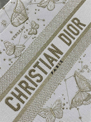 CD Medium Book Tote Butterfly Zodiac Embroidery Gold Tone and White