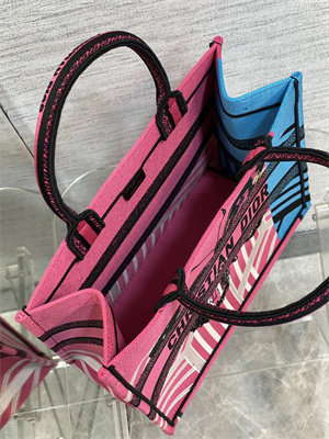 CD Medium Book Tote D-Jungle Pop Embroidery Pink and Blue