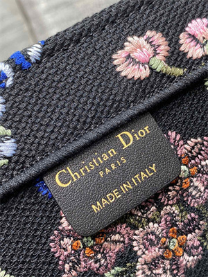 CD Medium Book Tote Petites Fleurs Embroidery Black Multicolor