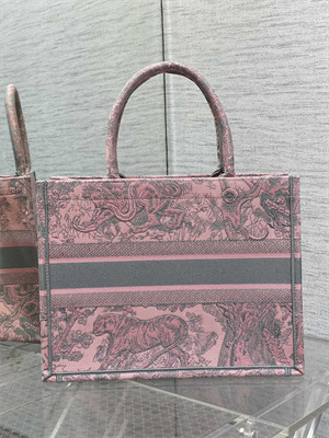 CD Medium Book Tote Toile de Jouy Embroidery Pink and Grey