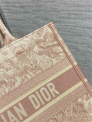 CD Medium Book Tote Toile de Jouy Embroidery Ecru and Pink