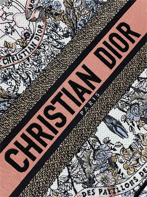 CD Medium Book Tote Butterfly Around The World Embroidery White and Pastel Pink