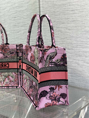CD Medium Book Tote Voyage Toile de Jouy Embroidery Lt Pink Multicolor