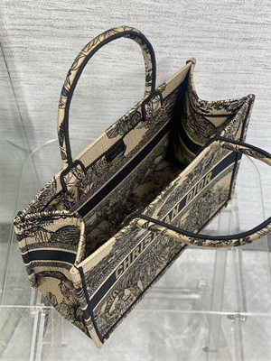 CD Medium Book Tote Voyage Toile de Jouy Embroidery Beige and Black