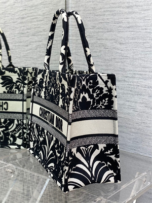 CD Medium Book Tote Firebloom Embroidery White and Black