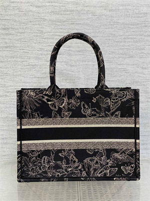 CD Medium Book Tote Toile de Jouy Mexico Embroidery Black and Gold Tone