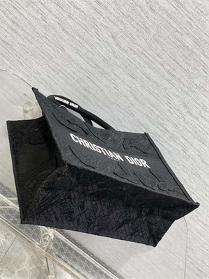 CD Medium Book Tote Black D-Lace Butterfly Embroidery With Macrame Effect